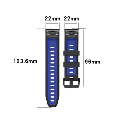 For Garmin Approach S62 22mm Silicone Sports Two-Color Watch Band(Black+Blue) - Watch Bands by buy2fix | Online Shopping UK | buy2fix