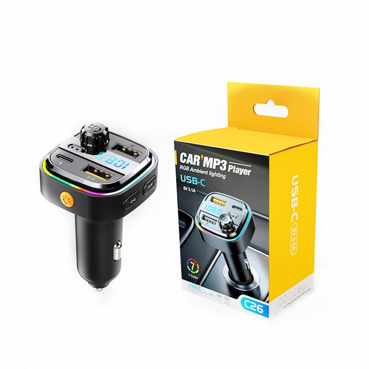 C26 Car Bluetooth Transmitter Handsfree Audio Player Dual USB Car Charger - In Car by buy2fix | Online Shopping UK | buy2fix