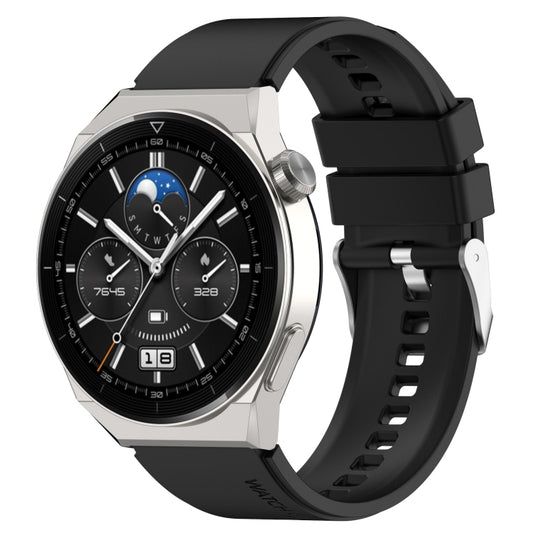 For Huawei Watch GT3 42mm 20mm Protruding Head Silicone Strap Silver Buckle(Black) - Watch Bands by buy2fix | Online Shopping UK | buy2fix