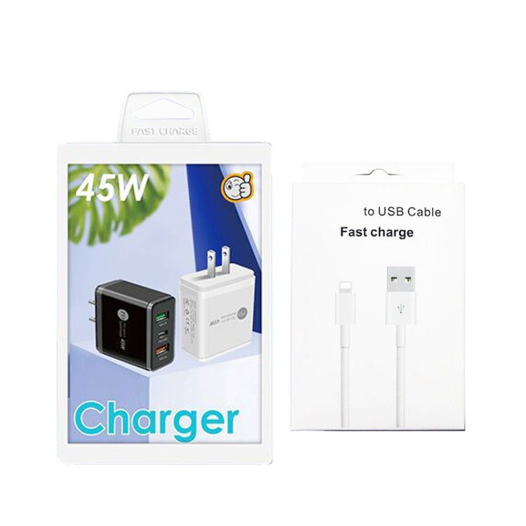 45W PD25W + 2 x QC3.0 USB Multi Port Charger with USB to 8 Pin Cable, US Plug(White) - Apple Accessories by buy2fix | Online Shopping UK | buy2fix