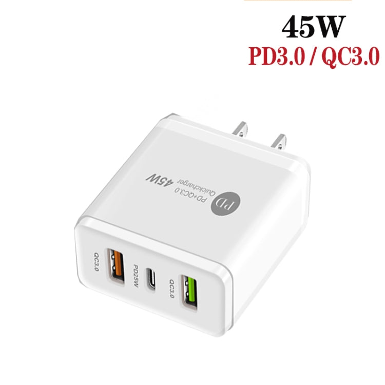 45W PD25W + 2 x QC3.0 USB Multi Port Charger with USB to Micro USB Cable, US Plug(White) - Mobile Accessories by buy2fix | Online Shopping UK | buy2fix