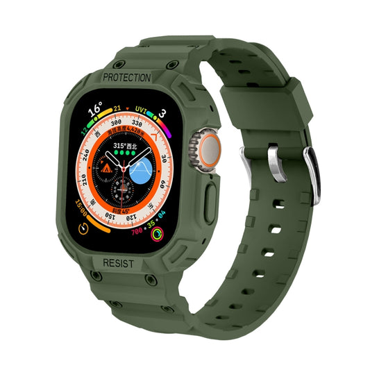 For Apple Watch Ultra 49mm JUNSUNMAY Integrated TPU Case Adjustable Elastic Watch Band(Army Green) - Watch Bands by JUNSUNMAY | Online Shopping UK | buy2fix
