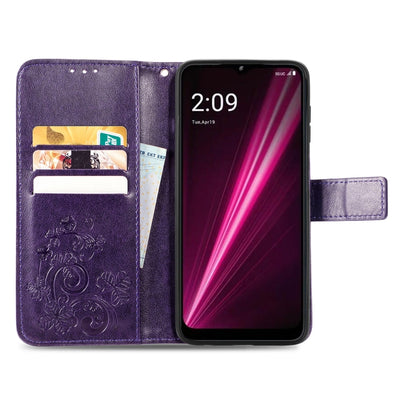For T-Mobile Revvl 6 Pro 5G Four-leaf Clasp Embossed Buckle Leather Phone Case(Purple) - More Brand by buy2fix | Online Shopping UK | buy2fix
