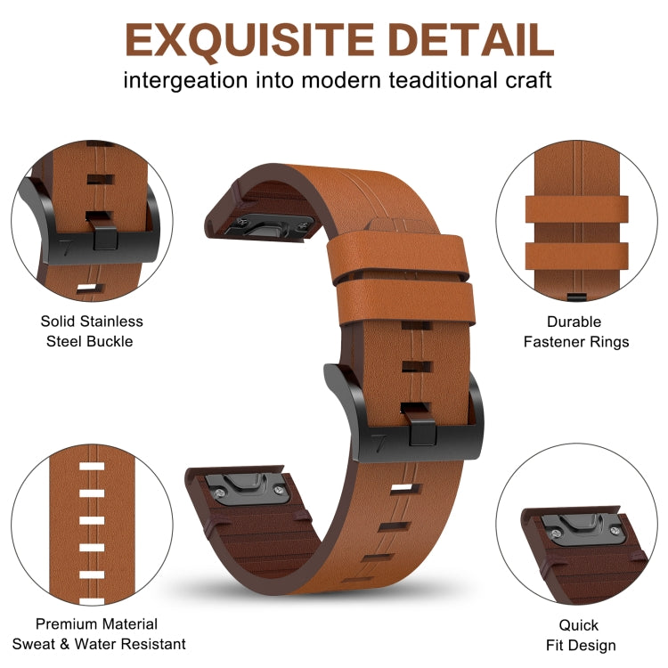 For Garmin Fenix 6 Sapphire GPS 22mm Leather Steel Buckle Watch Band(Brown) - Watch Bands by buy2fix | Online Shopping UK | buy2fix