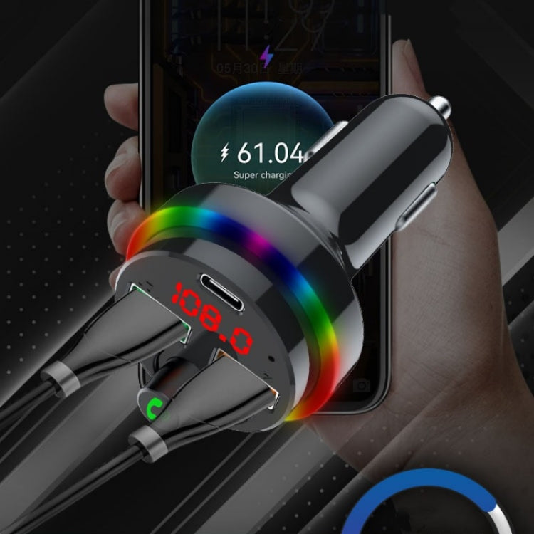 PDF16 Car Bluetooth 5.0 FM Transmitter Colorful Ambient Light Type C Dual USB Fast Charging Charger - In Car by buy2fix | Online Shopping UK | buy2fix