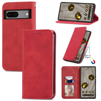 For Google Pixel 7A Retro Skin Feel Magnetic Flip Leather Phone Case(Red) - Google Cases by buy2fix | Online Shopping UK | buy2fix