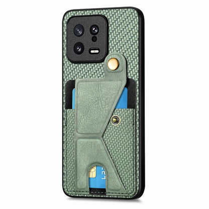 For Xiaomi 13 Carbon Fiber Wallet Flip Card Holder Phone Case(Green) - 13 Cases by buy2fix | Online Shopping UK | buy2fix