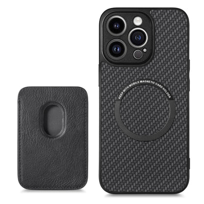 For iPhone 13 Pro Carbon Fiber Leather Card Magsafe Magnetic Phone Case(Black) - iPhone 13 Pro Cases by buy2fix | Online Shopping UK | buy2fix