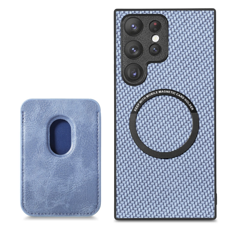 For Samsung Galaxy S22 Ultra 5G Carbon Fiber Leather Card Magsafe Magnetic Phone Case(Blue) - Galaxy S22 Ultra 5G Cases by buy2fix | Online Shopping UK | buy2fix