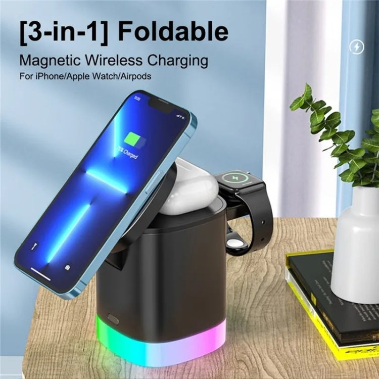 T15 3 in 1 Magnetic Magsafe Wireless Charger Folding Charging Stand For iPhone / iWatch / AirPods(White) - Wireless Charger by buy2fix | Online Shopping UK | buy2fix