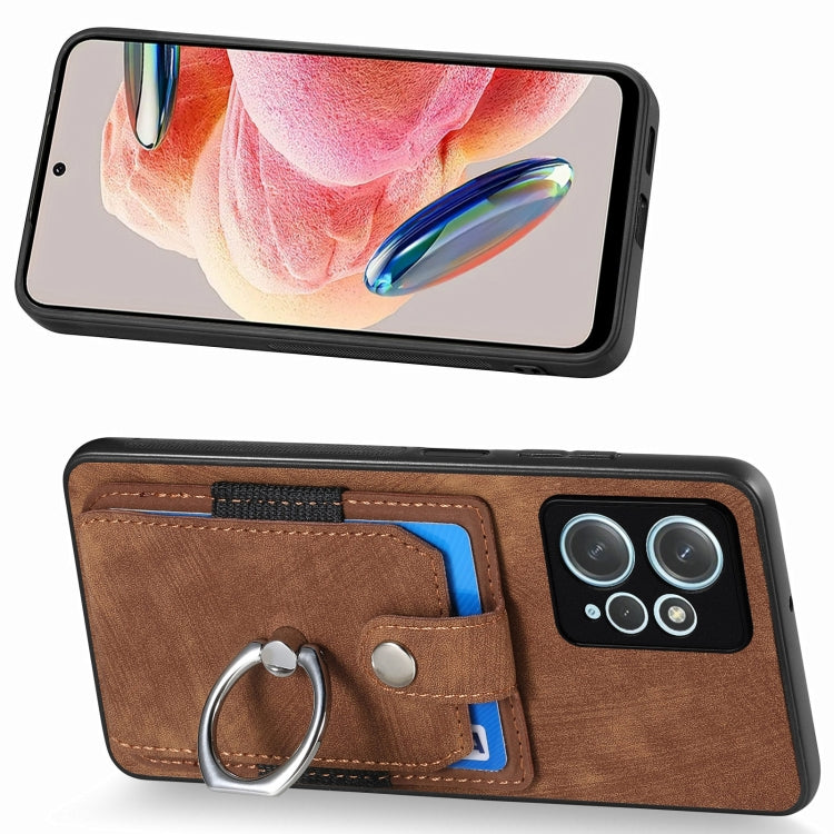 For Redmi Note 12 4G Retro Skin-feel Ring Card Wallet Phone Case(Brown) - Note 12 Cases by buy2fix | Online Shopping UK | buy2fix