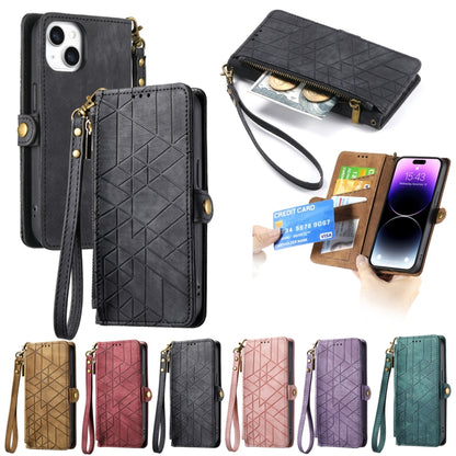 For iPhone 13 Pro Geometric Zipper Wallet Side Buckle Leather Phone Case(Purple) - iPhone 13 Pro Cases by buy2fix | Online Shopping UK | buy2fix