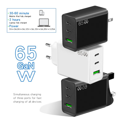 GaN PD65W Type-C x 2 + USB3.0 Charger with Type-C to Type-C Data Cable ,US Plug(Black) - USB Charger by buy2fix | Online Shopping UK | buy2fix