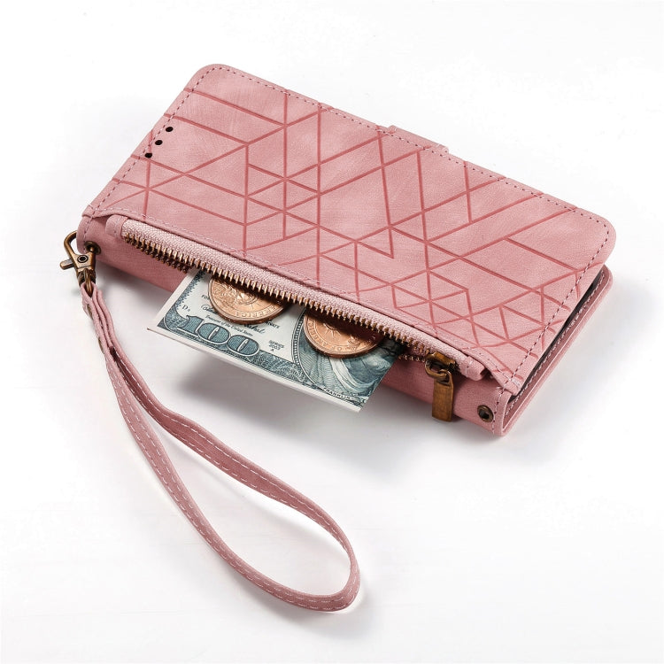 For Google Pixel 7 Geometric Zipper Wallet Side Buckle Leather Phone Case(Pink) - Google Cases by buy2fix | Online Shopping UK | buy2fix