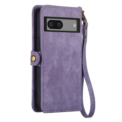 For Google Pixel 7 Pro Geometric Zipper Wallet Side Buckle Leather Phone Case(Purple) - Google Cases by buy2fix | Online Shopping UK | buy2fix