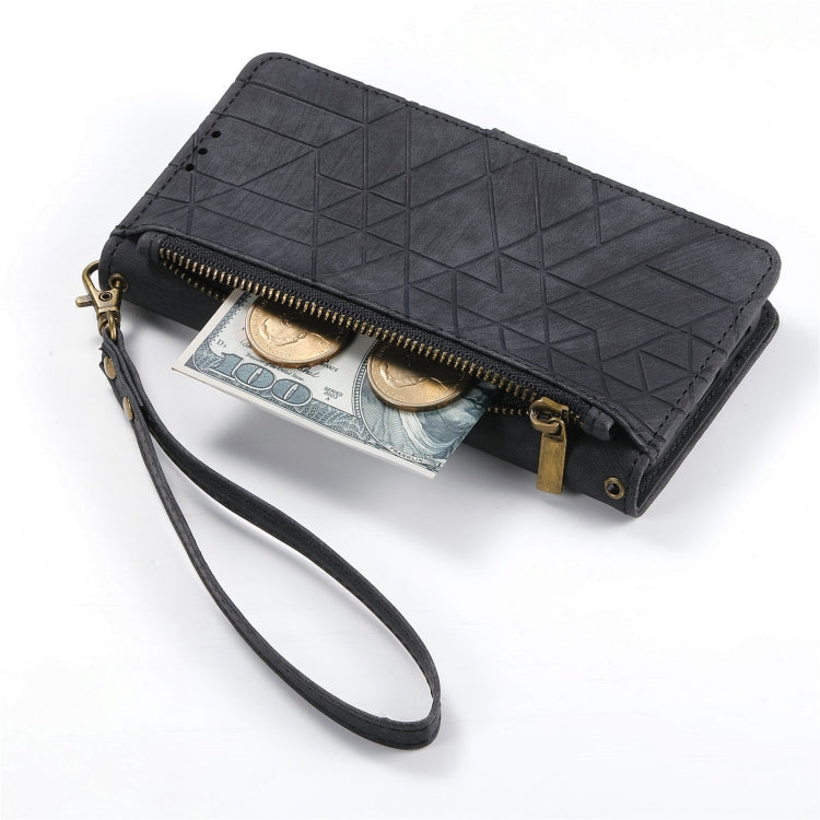 For Google Pixel 7A Geometric Zipper Wallet Side Buckle Leather Phone Case(Black) - Google Cases by buy2fix | Online Shopping UK | buy2fix