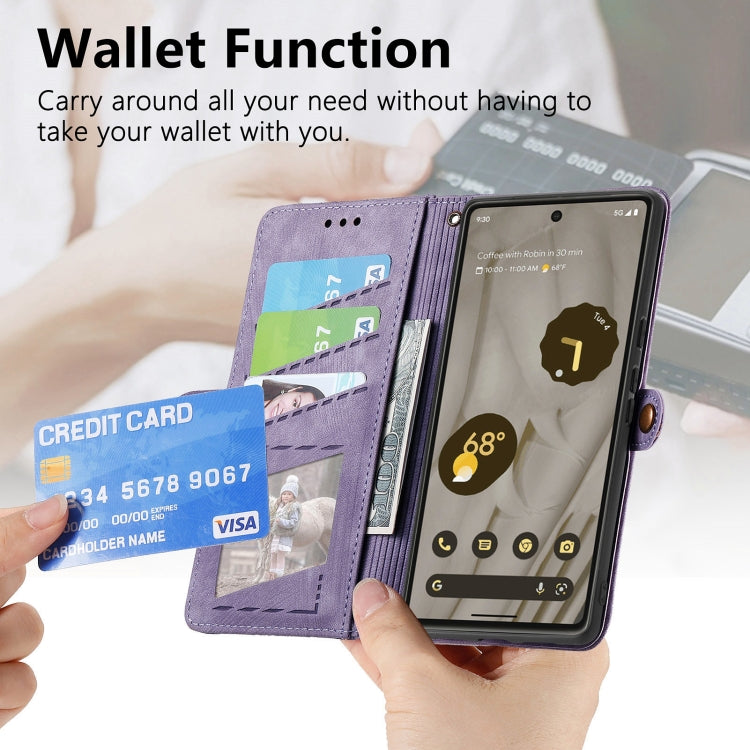 For Google Pixel 6 Geometric Zipper Wallet Side Buckle Leather Phone Case(Purple) - Google Cases by buy2fix | Online Shopping UK | buy2fix