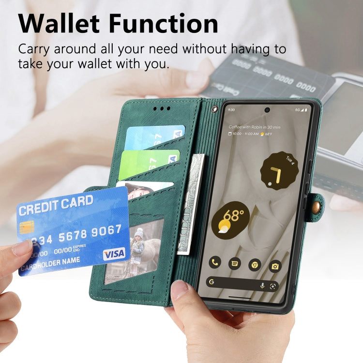 For Google Pixel 6 Pro Geometric Zipper Wallet Side Buckle Leather Phone Case(Green) - Google Cases by buy2fix | Online Shopping UK | buy2fix