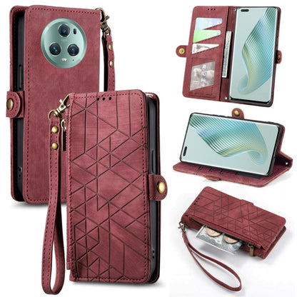 For Honor Magic5 Geometric Zipper Wallet Side Buckle Leather Phone Case(Red) - Honor Cases by buy2fix | Online Shopping UK | buy2fix