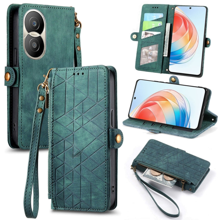 For Honor X40i Geometric Zipper Wallet Side Buckle Leather Phone Case(Green) - Honor Cases by buy2fix | Online Shopping UK | buy2fix