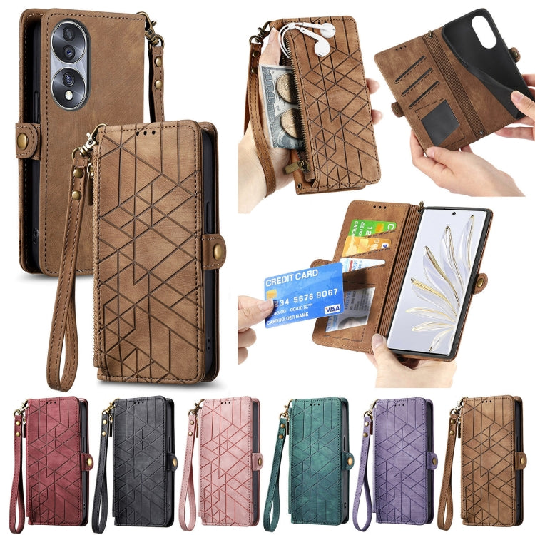 For Honor X40i Geometric Zipper Wallet Side Buckle Leather Phone Case(Green) - Honor Cases by buy2fix | Online Shopping UK | buy2fix