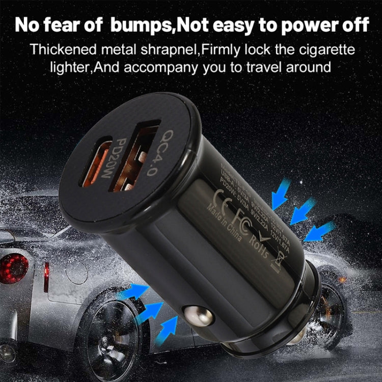 P10 Mini Style QC4.0 USB / PD20W Dual Port Car Charger(Black) - Car Charger by buy2fix | Online Shopping UK | buy2fix