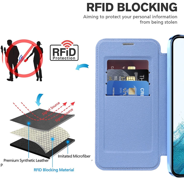 For Samsung Galaxy S22 5G Shield Magsafe RFID Anti-theft Rhombus Leather Phone Case(Blue) - Galaxy S22 5G Cases by buy2fix | Online Shopping UK | buy2fix