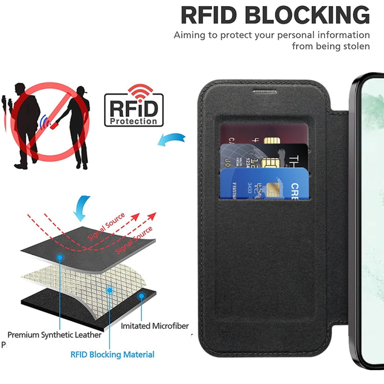 For Samsung Galaxy S22+ 5G Shield Magsafe RFID Anti-theft Rhombus Leather Phone Case(Black) - Galaxy S22+ 5G Cases by buy2fix | Online Shopping UK | buy2fix