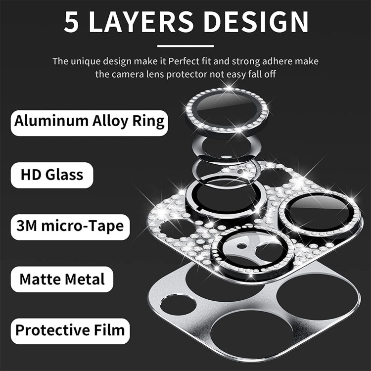 For iPhone 15 Pro / 15 Pro Max ENKAY Hat-Prince Blink Diamond Camera Lens Aluminium Alloy + Tempered Glass Full Coverage Protector(Silver) - iPhone 15 Pro Tempered Glass by ENKAY | Online Shopping UK | buy2fix