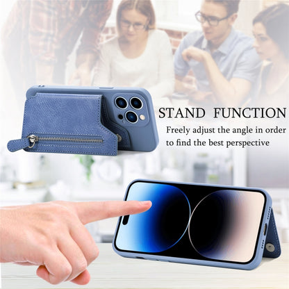 For iPhone 15 Pro Max Zipper Wallet Leather Back Shockproof Phone Case(Blue) - iPhone 15 Pro Max Cases by buy2fix | Online Shopping UK | buy2fix