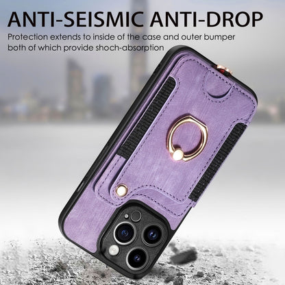 For iPhone 15 Pro Max Retro Skin-feel Ring Multi-card Wallet Phone Case(Purple) - iPhone 15 Pro Max Cases by buy2fix | Online Shopping UK | buy2fix