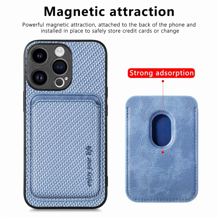 For iPhone 15 Pro Max Carbon Fiber Leather Card Magsafe Phone Case(Blue) - iPhone 15 Pro Max Cases by buy2fix | Online Shopping UK | buy2fix