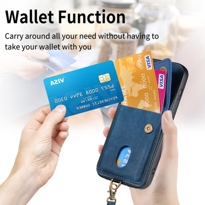 For iPhone 15 Pro Max Retro Card Wallet Fold Leather Phone Case with Strap(Blue) - iPhone 15 Pro Max Cases by buy2fix | Online Shopping UK | buy2fix