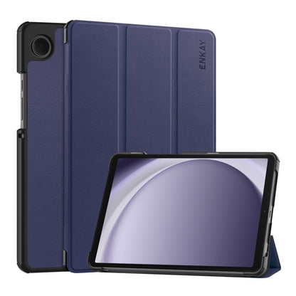 For Samsung Galaxy Tab A9 8.7 ENKAY Tri-fold Custer Texture Leather Smart Tablet Case(Dark Blue) - Galaxy Tab A9 by ENKAY | Online Shopping UK | buy2fix