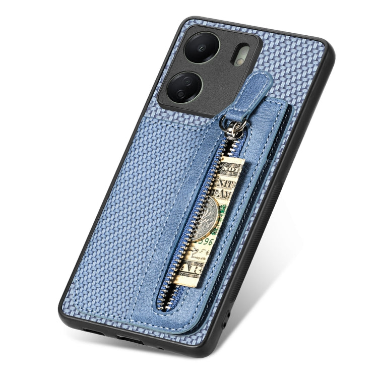 For Xiaomi  Redmi 13C Carbon Fiber Flip Zipper Wallet Phone Case(Blue) - 13C Cases by buy2fix | Online Shopping UK | buy2fix