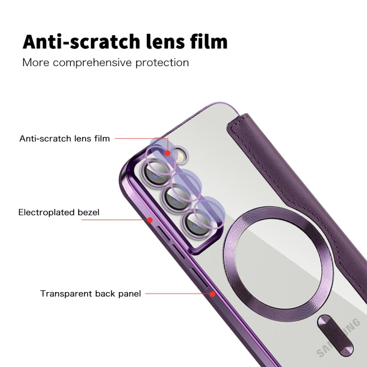 For Samsung Galaxy S22+ 5G MagSafe Magnetic RFID Anti-theft Leather Phone Case(Purple) - Galaxy S22 5G Cases by buy2fix | Online Shopping UK | buy2fix