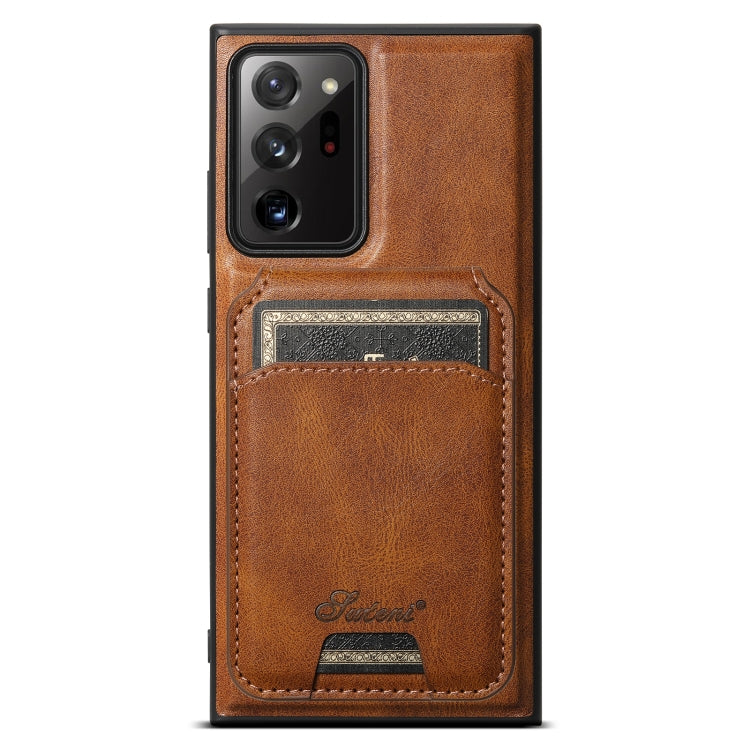 For Samsung Galaxy Note20 5G Suteni H15 MagSafe Oil Eax Leather Detachable Wallet Back Phone Case(Brown) - Galaxy Note20 Cases by Suteni | Online Shopping UK | buy2fix