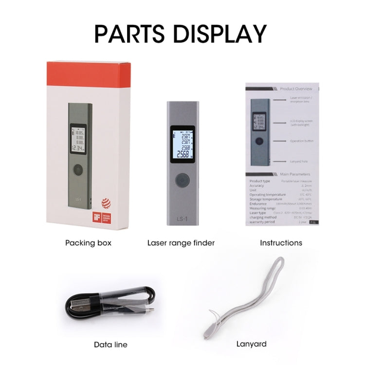LS-1 Laser Rangefinder Distance Meter 40m Handheld Mini Rechargeable LCD Digital Laser Distance Meter 131ft Laser Range Finder - Consumer Electronics by buy2fix | Online Shopping UK | buy2fix
