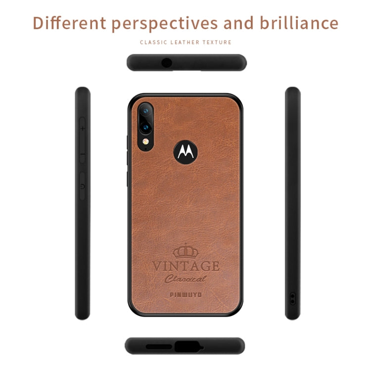 For MOTO E6 plus PINWUYO Pin Rui Series Classical Leather, PC + TPU + PU Leather Waterproof And Anti-fall All-inclusive Protective Shell(Brown) - Motorola Cases by PINWUYO | Online Shopping UK | buy2fix