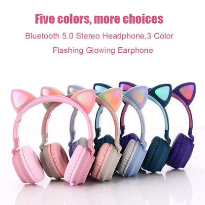 BT028C Cute Cat Ear Bluetooth 5.0 Headphones Foldable On-Ear Stereo Wireless Headset Headphone with Mic / LED Light / FM Radio / TF Card(Pink) - Headset & Headphone by buy2fix | Online Shopping UK | buy2fix