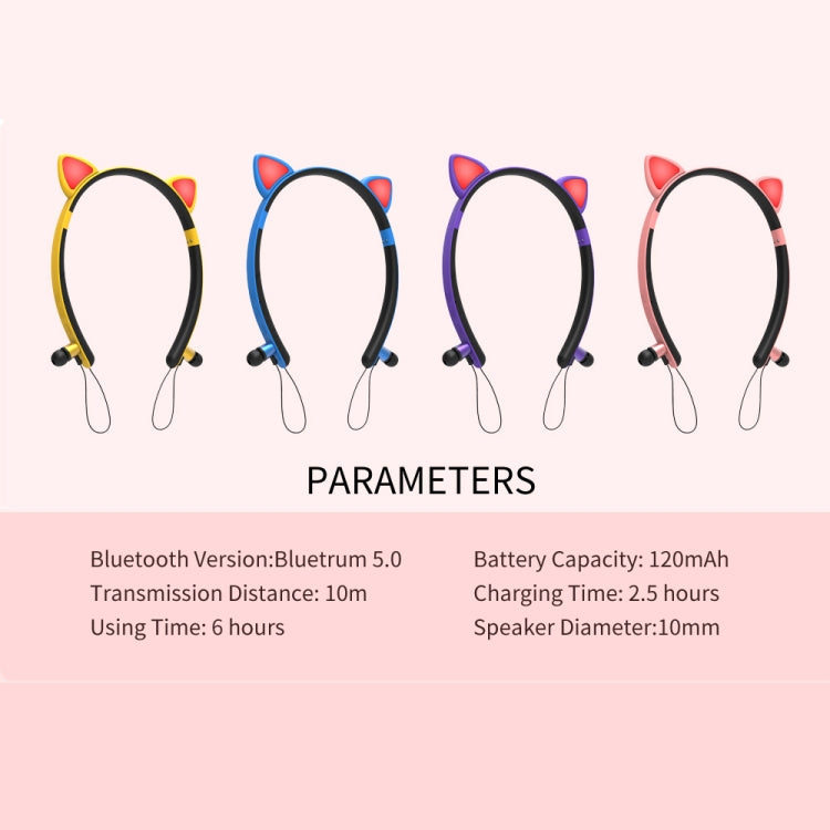 ZW29 Cat Ear Stereo Sound HIFI Fashion Outdoor Portable Sports Wireless  Bluetooth Headset with Mic & LED Light Glowing(Yellow) - Neck-mounted Earphone by buy2fix | Online Shopping UK | buy2fix