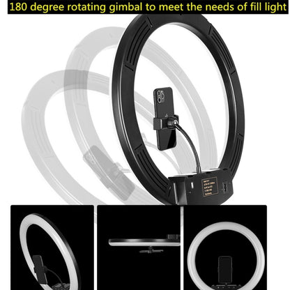 18 inch+6 Phone Clips+Microphone Pole Dimmable Color Temperature LED Ring Fill Light Live Broadcast Set With 2.1m Tripod Mount, CN Plug - Consumer Electronics by buy2fix | Online Shopping UK | buy2fix