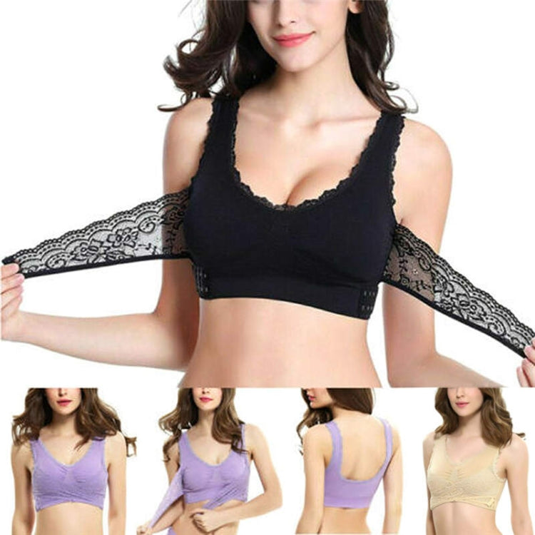 Front Cross Side Buckle Wireless Lace Bra Breathable Sport For Women, Size:L(Purple) - Ladies Underwear by buy2fix | Online Shopping UK | buy2fix