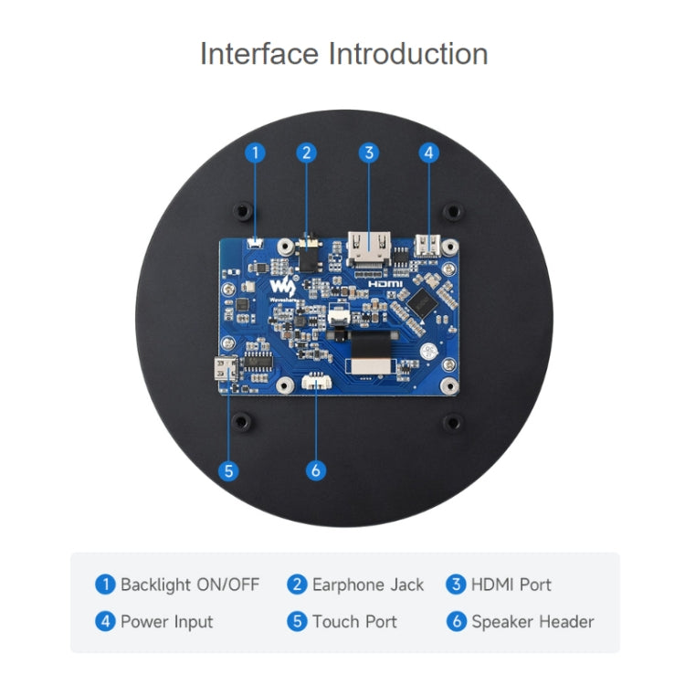 Waveshare 1080x1080 IPS Optically Bonded 5-Inch HDMI Circular 10-Point Touch Screen(24369) - LCD & LED Display Module by WAVESHARE | Online Shopping UK | buy2fix