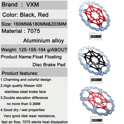 VXM Bicycle Mountain Bike Floating Brake Disc Brake 203mm(Red) - Outdoor & Sports by VXM | Online Shopping UK | buy2fix