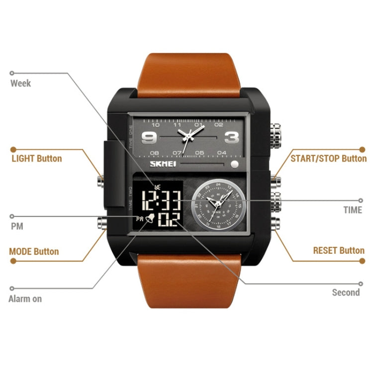 SKMEI 2021 Square Large Dial Triple Movement Men Sports Watch(Black Black Machine) - LED Digital Watches by SKMEI | Online Shopping UK | buy2fix