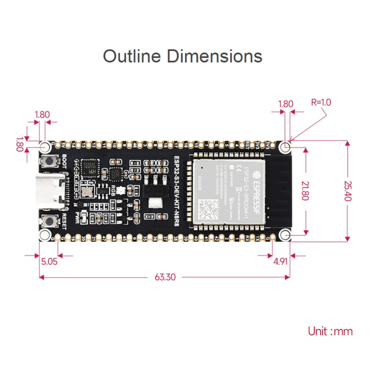 Waveshare ESP32-S3 Microcontroller 2.4GHz Wi-Fi Development Board ESP32-S3-WROOM-1-N8R8 Module Standard Ver. - Consumer Electronics by Waveshare | Online Shopping UK | buy2fix