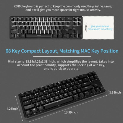 Ajazz K680T Mini USB Wired Dual-mode Charging 68-keys Laptop Bluetooth Mechanical Keyboard, Cable Length: 1.6m, Style:Black Shaft(Black) - Wired Keyboard by Ajazz | Online Shopping UK | buy2fix