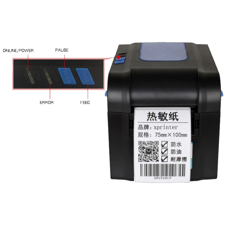 Xprinter XP-370B Barcode Printer Self-adhesive QR Code Printer Label Clothing Tag Thermal Ticket Machine(EU Plug) - Consumer Electronics by Xprinter | Online Shopping UK | buy2fix