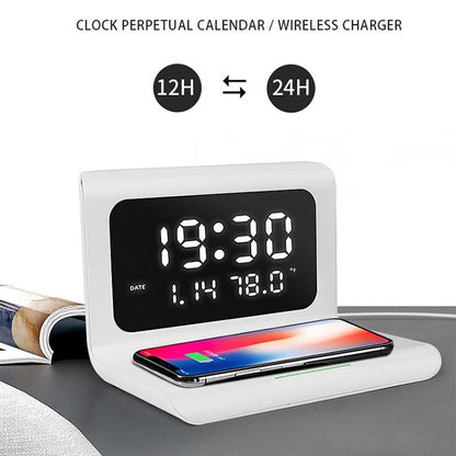 RT1 10W QI Universal Multi-function Mobile Phone Wireless Charger with Alarm Clock & Time / Calendar / Temperature Display(White) - Apple Accessories by buy2fix | Online Shopping UK | buy2fix